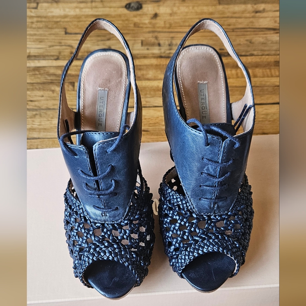 Uterque | Leather crochet peep toe booties